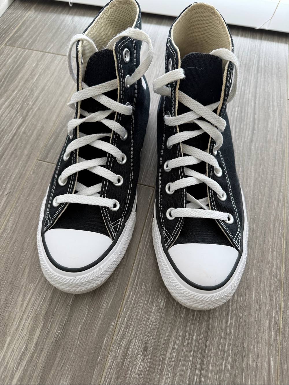 Converse Women’s High Top Canvas Sneakers in Black and White - Picture 2 of 12